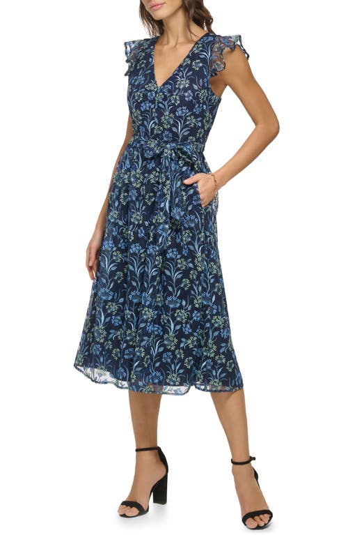 Shop Kensie Floral Embroidered Maxi Dress In Navy/green Mutli