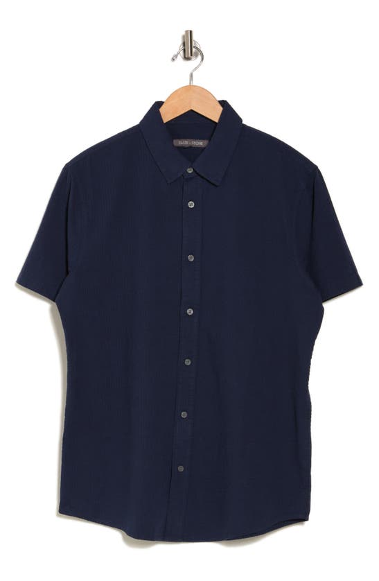 Shop Slate & Stone Seersucker Short Sleeve Shirt In Deep Blue