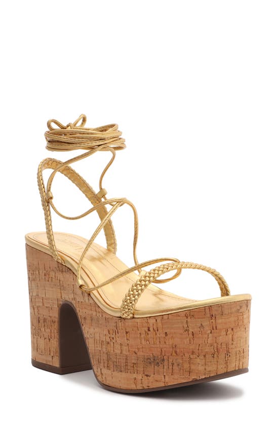 Shop Schutz Maxima Lace-up Platform Sandal In Ouro Claro Orch