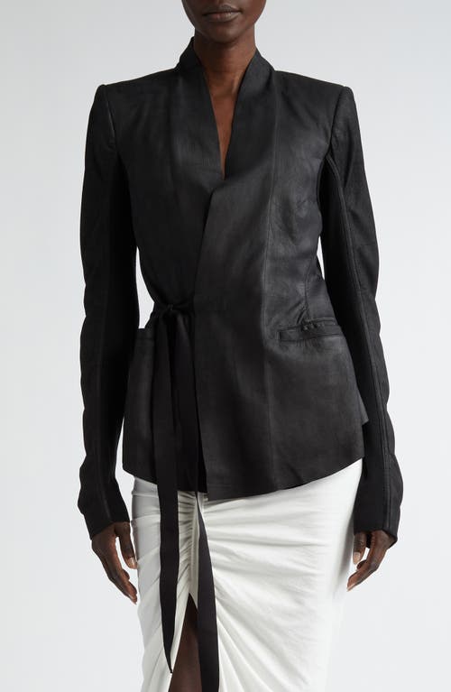 Rick Owens Side Tie Leather & Knit Wrap Top Black at Nordstrom, Us