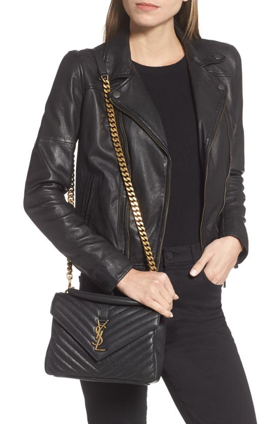 Shop Saint Laurent Medium College Matelassé Leather Shoulder Bag In Noir