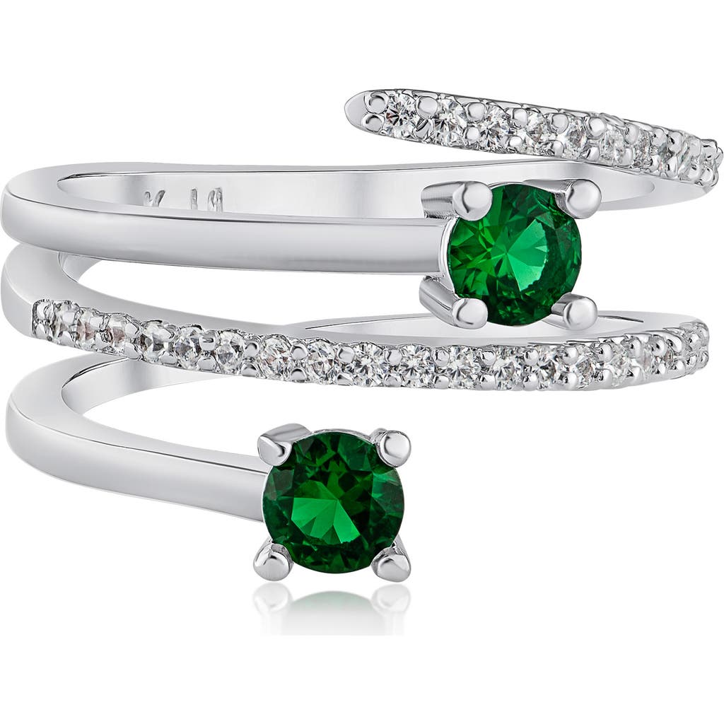 Cz By Kenneth Jay Lane Wraparound Round Cubic Zirconia Ring In Emerald/silver