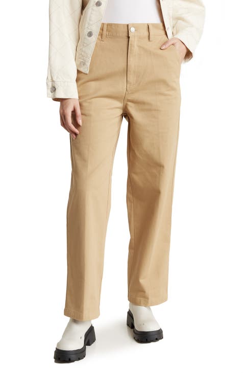 Vintage High Waist Cotton Summer Trousers in Beige for Women Size M / D 40  Pleated Straight Leg Canvas Khaki Pants With Pockets NVS230 