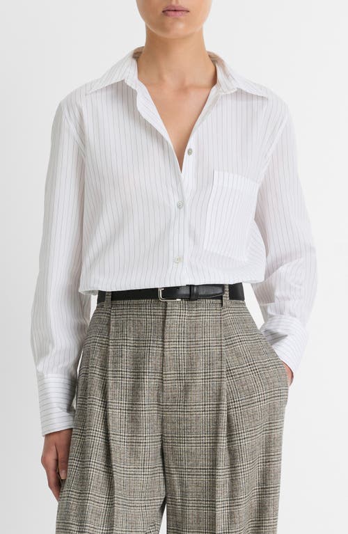 Shop Vince Stripe Relaxed Cotton Button-up Shirt In Optic White/black