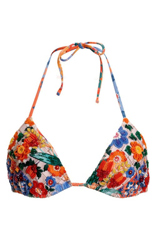 Shop Agua Bendita Lolita Tile Hand Embroidered Triangle Bikini Top In Multicolor