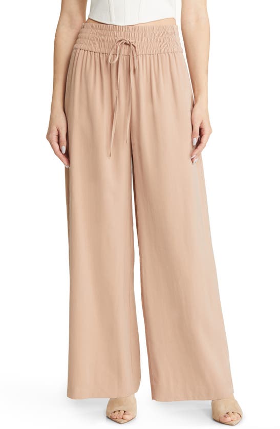 Open Edit Drawstring Wide Leg Pants In Tan Nougat