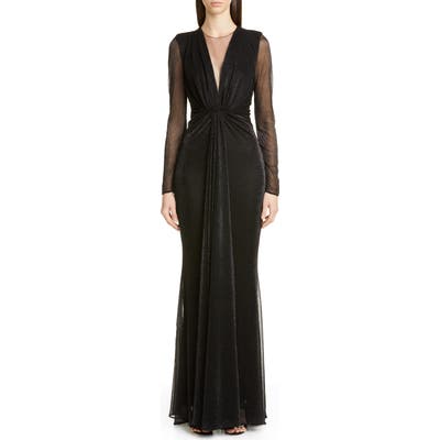 Talbot Runhof Long Sleeve Metallic Evening Gown