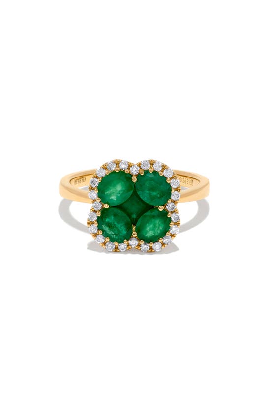 H.j. Namdar 14k Gold Emerald & Pavé Diamond Clover Ring In 14k Yellow Gold