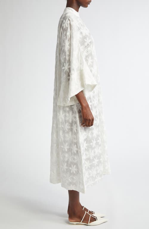 La Vie Style House Floral Embroidered Sheer Cover-up Caftan In White