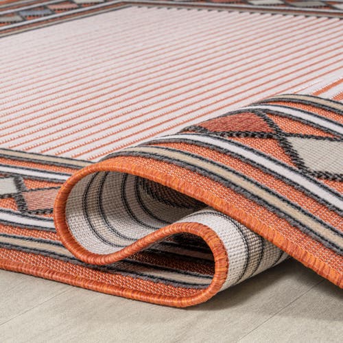 Jonathan Y Sebastian High-low Modern Diamond Border Indoor/outdoor Area Rug In Orange/ivory