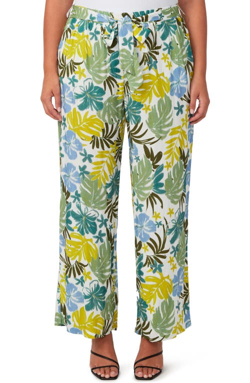 Estelle Antibes Belted Wide Leg Pants In Sky/citron