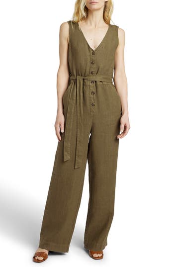 Faherty Linen Alina Jumpsuit In Military Olive