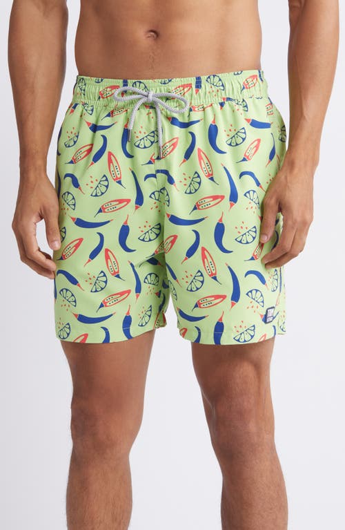 Chilli Print Performance Swim Trunks in Lime/Blue