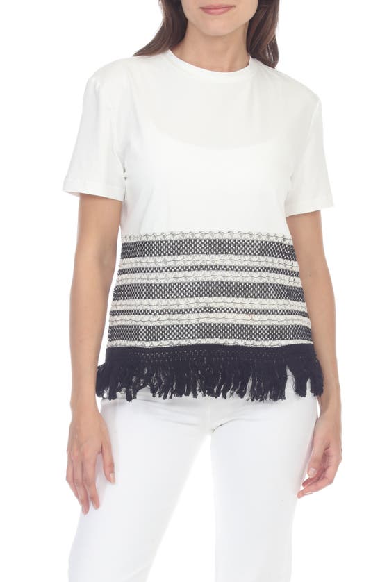 Rain And Rose Macramé Fringe Knit Top In White