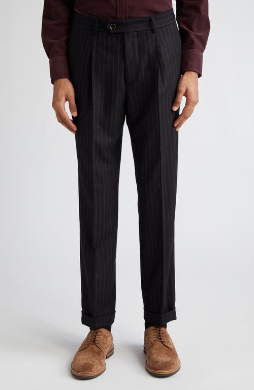 Brunello Cucinelli Chalk Stripe Double Breasted Virgin Wool Flannel Suit C003-Black at Nordstrom, Us