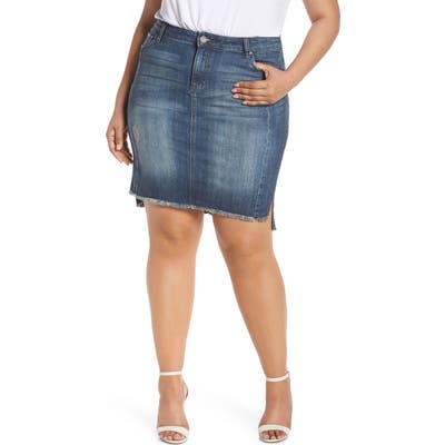Plus Size Kut From The Kloth Connie Fray Step Hem Denim Skirt, Blue