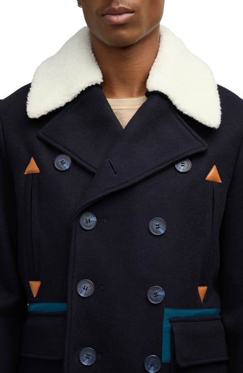 Scotch & Soda Men's Izak Double Breasted Peacoat With Removable Fleece Collar In Night