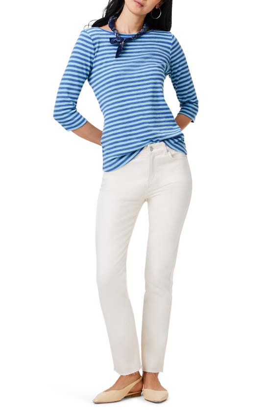 Shop Nzt By Nic+zoe Stripe Boat Neck Cotton T-shirt In Blue Multi