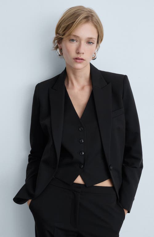 Mango Stretch Satin Contrast Suit Vest In Black