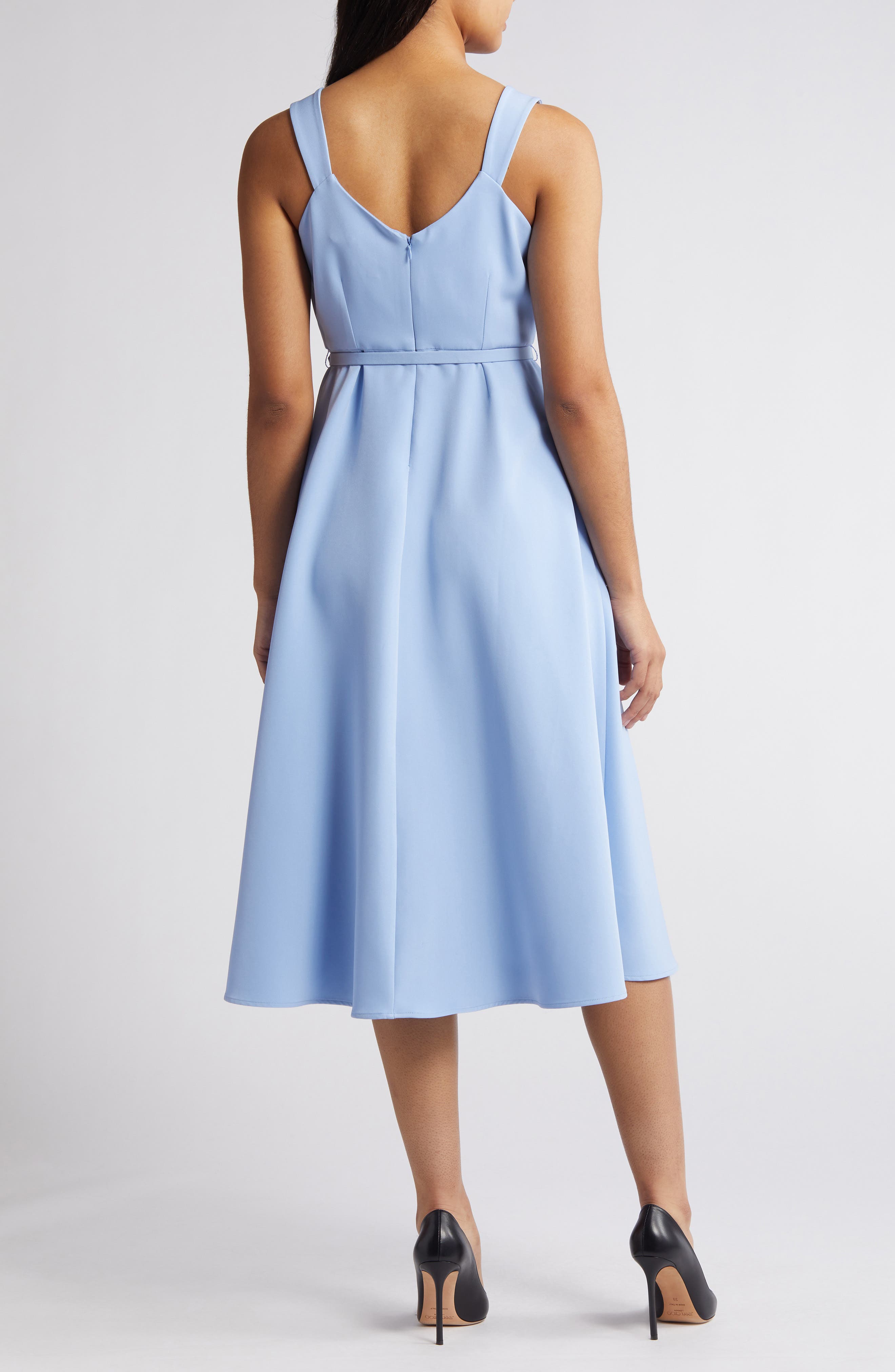 Anne Klein Belted A-Line Midi Dress in Cape Blue | Smart Closet