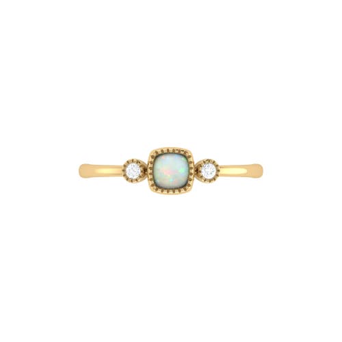 LUVMYJEWELRY LUVMYJEWELRY CUSHION CUT OPAL & DIAMOND BIRTHSTONE RING 