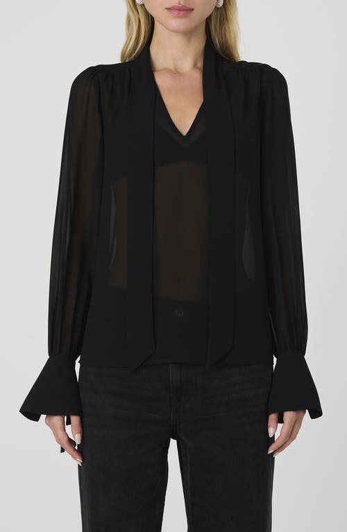 Shop French Connection Eden Tie Neck Sheer Chiffon Top In Blackout