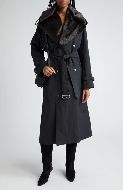 Kennington Oversize Water Resistant Trench Coat With Removable Faux Fur Trim in Black