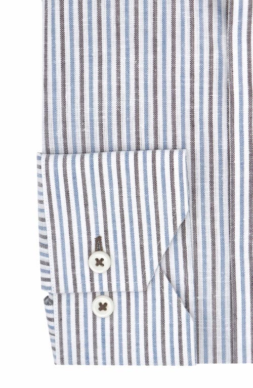 Shop Lorenzo Uomo Trim Fit Stripe Dress Shirt In White/blue/tan