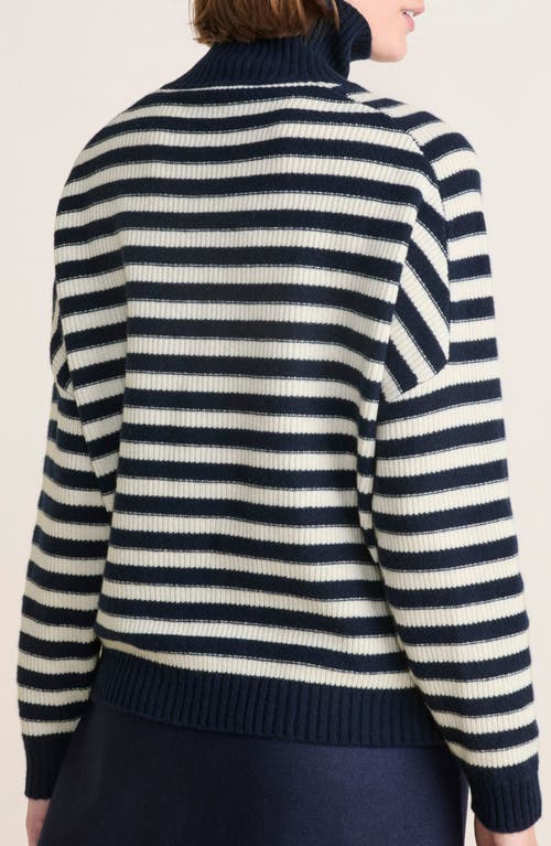 Shop Vineyard Vines Stripe Rib Tall Mock Neck Cashmere Sweater In Nautical Navy