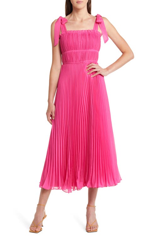 Bianca Pleated Organza Midi Dress in Hot Pink