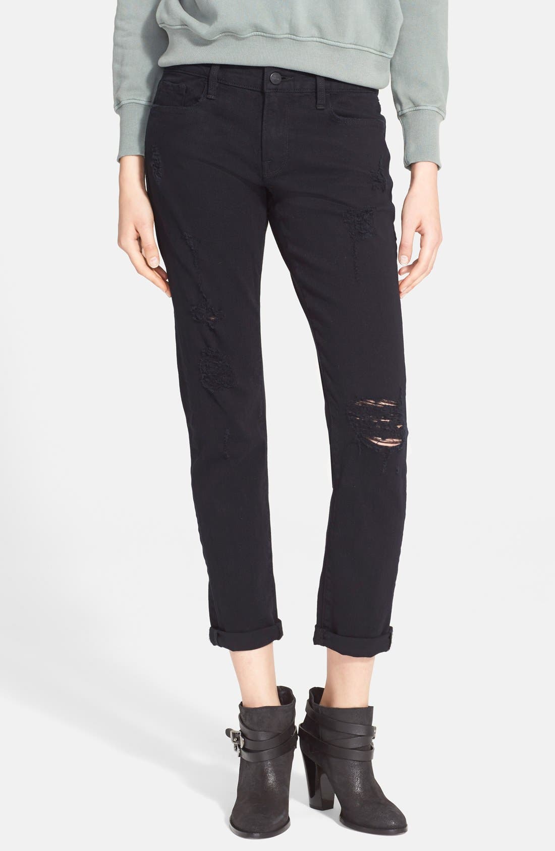 Frame Denim 'Le Garcon' Destroyed Slim Boyfriend Jeans (Ripped Noir