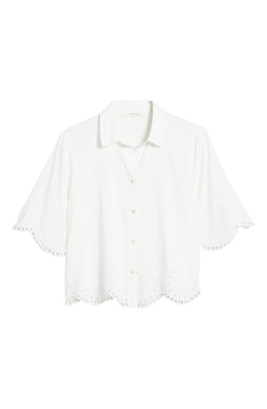 Shop Beachlunchlounge Clo Eyelet Border Button-up Shirt In White