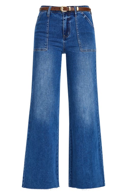 Bayeas Raw Hem High Waist Utility Wide Leg Jeans In Dark Indigo
