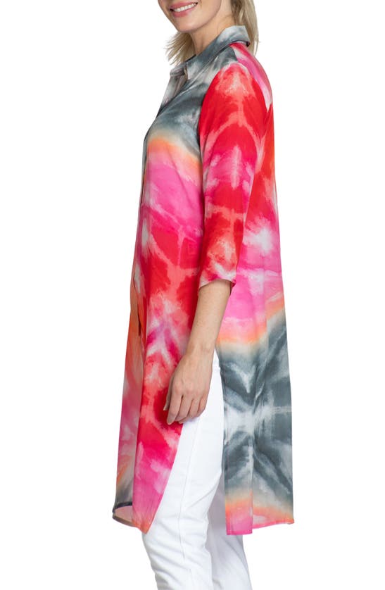 Apny Tie Dye Chiffon Button-up Tunic In Pink Multi