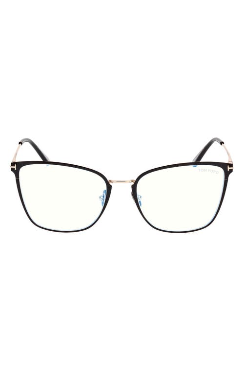 TOM FORD 56mm Butterfly Blue Light Blocking Glasses in Shiny Black at Nordstrom