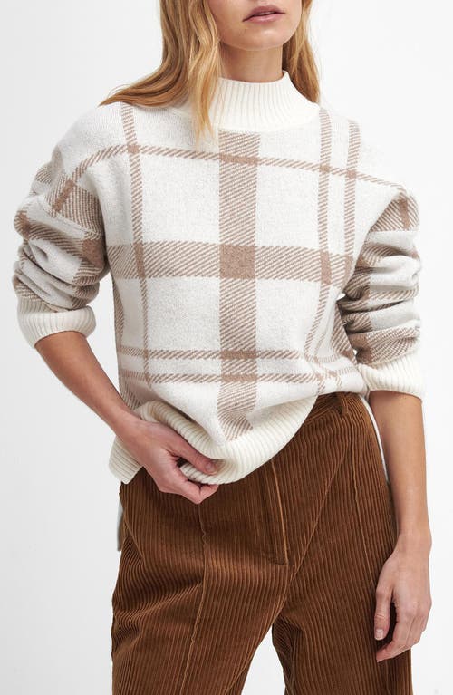 Shop Barbour Deanna Plaid Wool Blend Mock Neck Sweater In Winter White Tartan