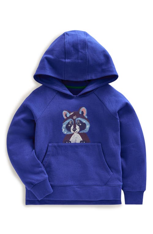 Shop Boden Mini  Kids' Raccoon Embroidered Cotton Graphic Hoodie In Brilliant Blue