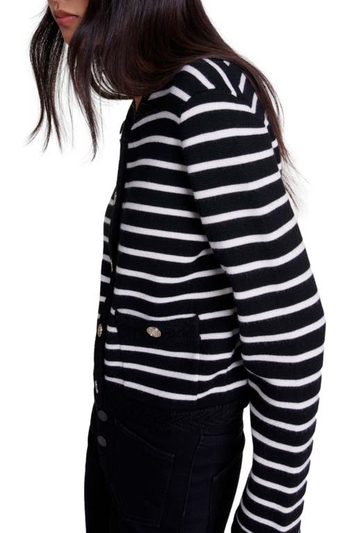 Shop Maje Striped Cardigan In Black/ecru