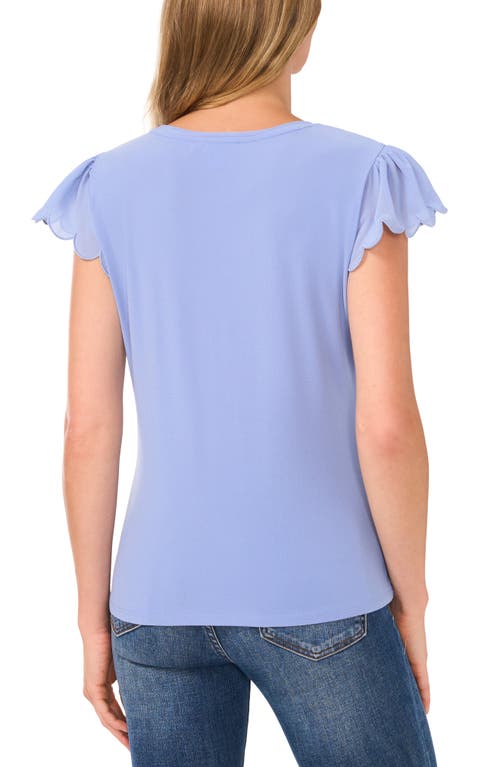 Shop Cece Scallop Sleeve Mixed Media Top In Blue Blossom