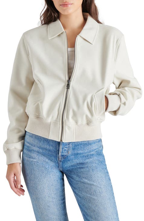 Crop white leather jacket best sale