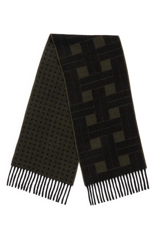 KENZO Reversible Wool Blend Scarf in Dark Khaki 