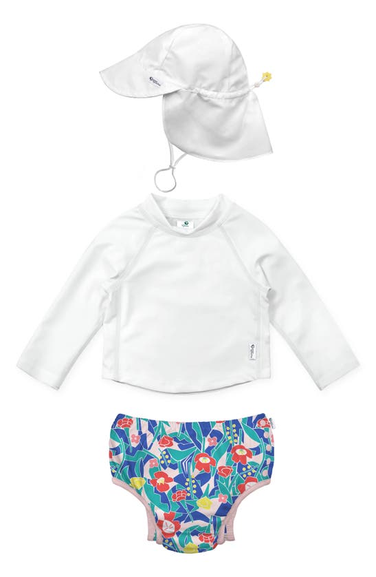 Shop Green Sprouts Long Sleeve Two-piece Rashguard Swimsuit & Sun Hat Set In Window Floral