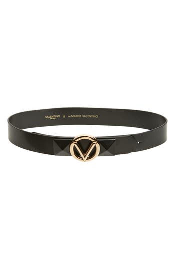 Valentino By Mario Valentino Mati Vlogo Buckle Leather Belt In Black