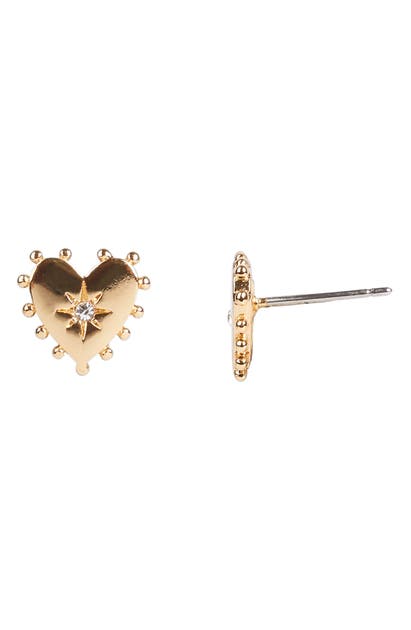 Click to view more detailed imagery on our partner's website Rebecca Minkoff Heart Stud Earrings In Gold/dk Blue