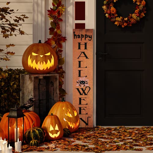 Shop Northlight Spider "happy Halloween" Wooden Board Porch Sign Decoration In Orange