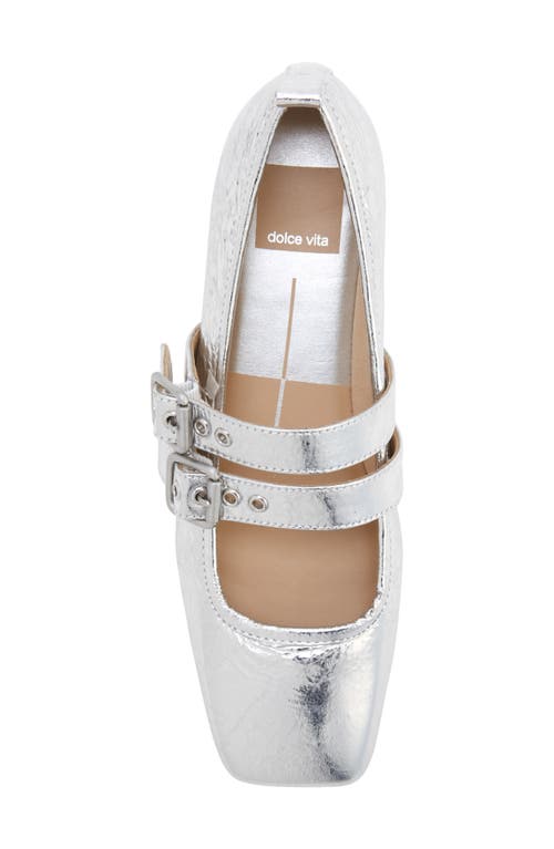 Shop Dolce Vita Ashlyn Mary Jane Flat In Silver Distressed Leather