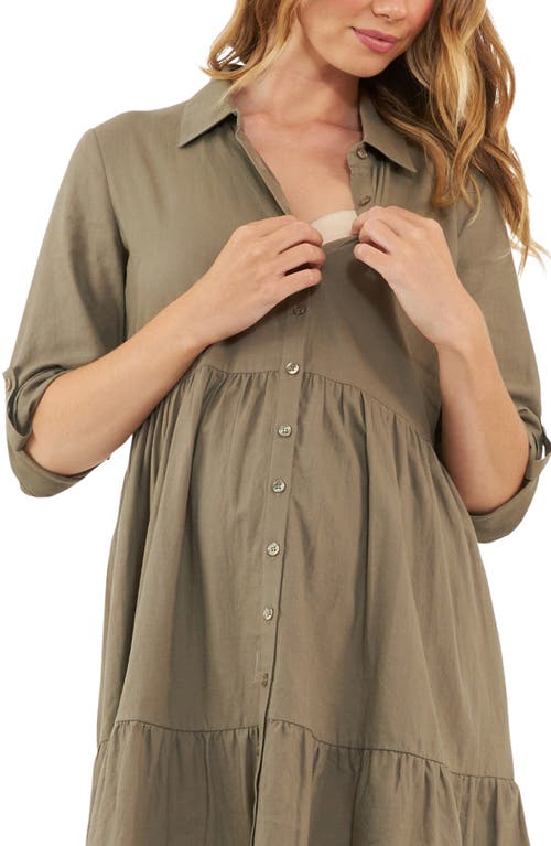 RIPE MATERNITY RIPE MATERNITY ADEL LINEN BLEND MATERNITY SHIRTDRESS