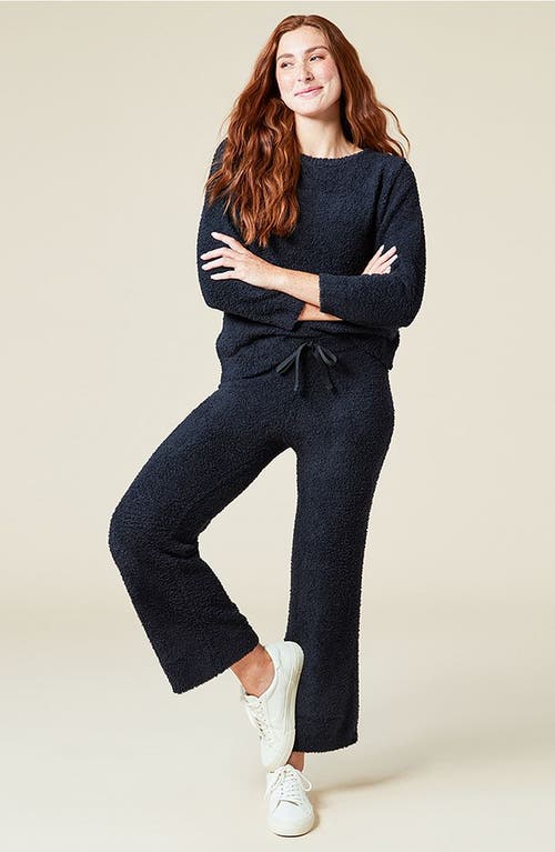 Softies Solid Marshmallow Reverse Seam Crew Neck Lounge Set With Bracelet Sleeve In Black