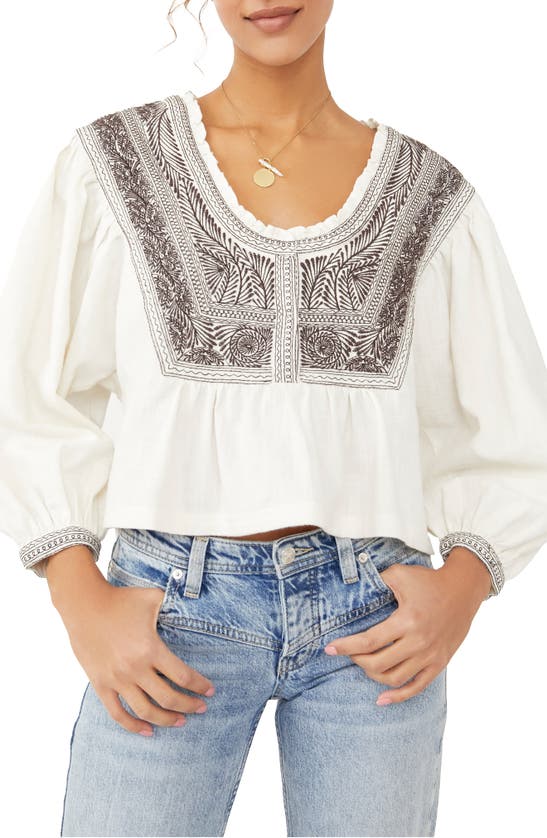 Free People Iggie Embroidered Blouse In Ivory/ Black Bean