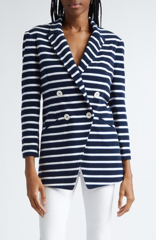 Shop Veronica Beard Ortiz Stripe Cotton Blend Jacket In Marine/off White/blue Surf